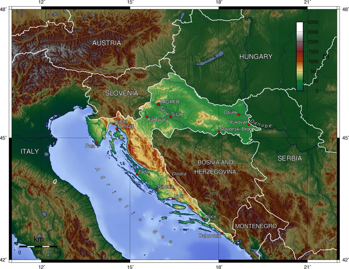 El mapa topográfico de Eslovenia